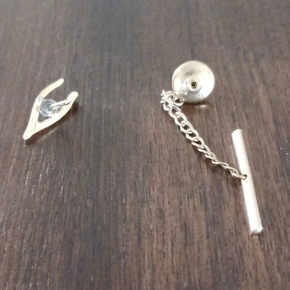 Vintage Swank Tie Tack/ Lapel  (Goldtone Faux Pearl) Wishbone & Pearl - Picture 6 of 6